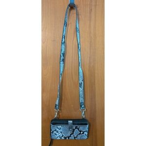The Sak Leather Black Gray Snake Skin Print Crossbody Bag Wallet Zip Around